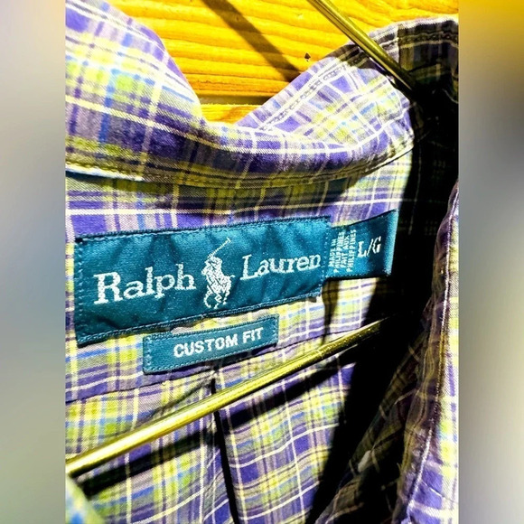 Vintage Ralph Lauren Custom Fit USL purple yellow  plaid preppy 90s flannel - Picture 3 of 4